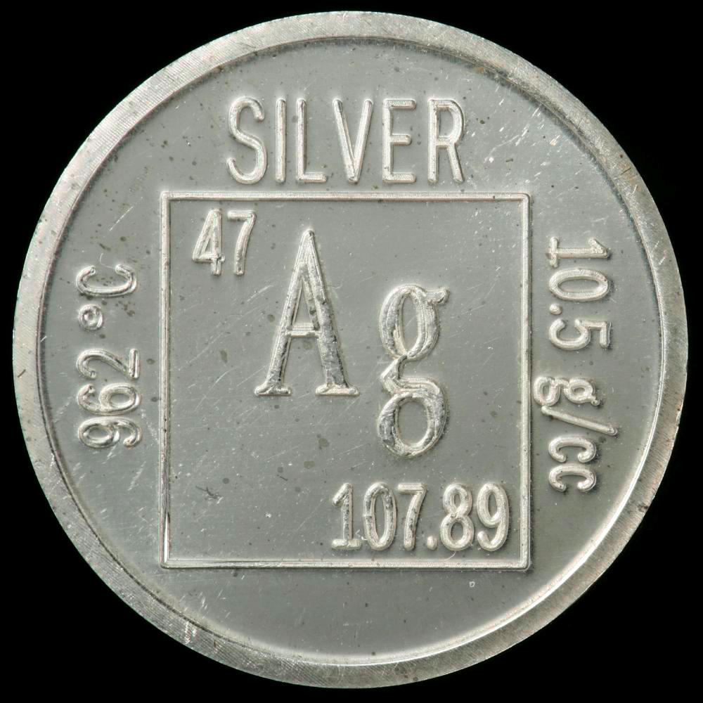 Element coin, a sample of the element Silver in the Periodic Table