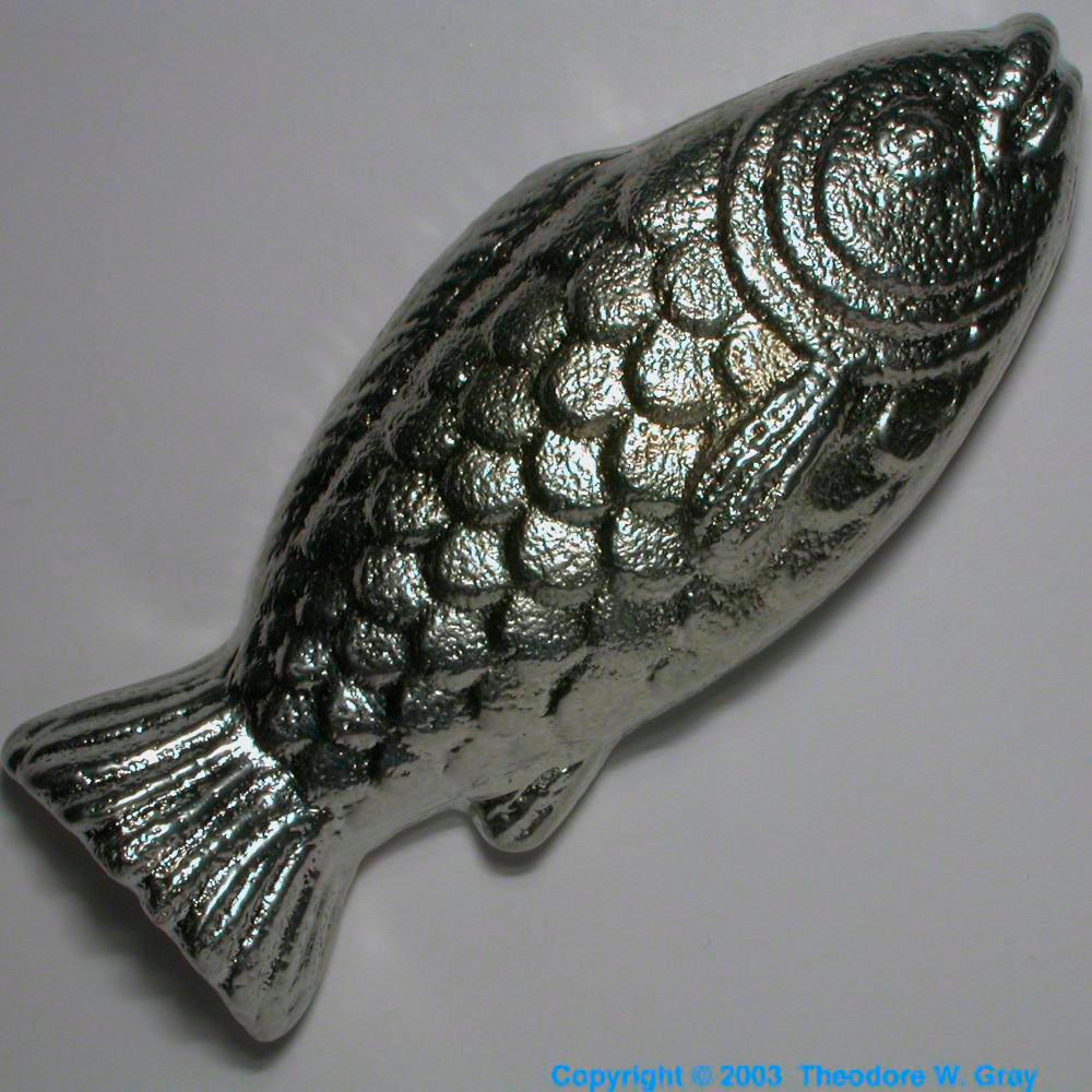 Tin fish for Popular Science, a sample of the element Tin in the