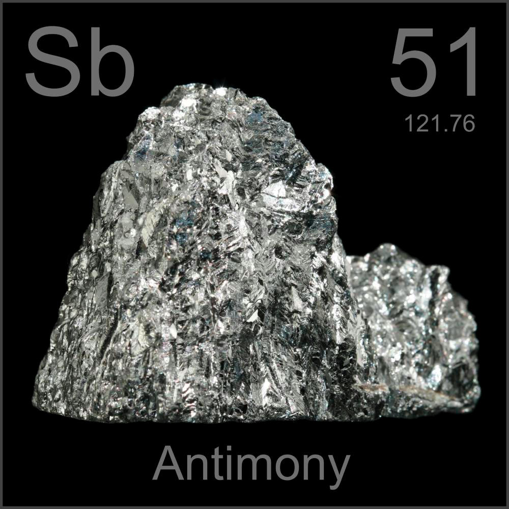 Broken crystal, a sample of the element Antimony in the Periodic Table