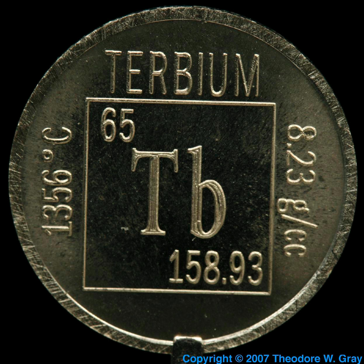 Sample of the element Terbium in the Periodic Table